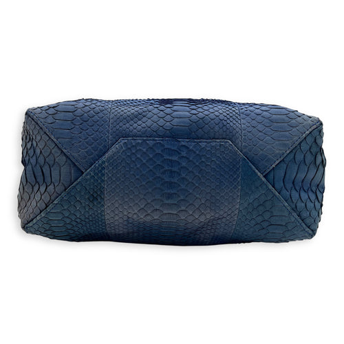 Celine Cabas Tote Bag Blue in Python Leather, Gold hardware_5