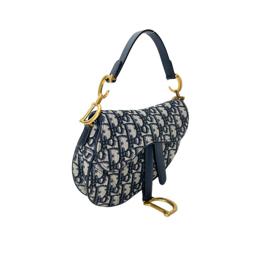 Saddle Mini Blue Top Handle Bag in Jacquard, Gold hardware