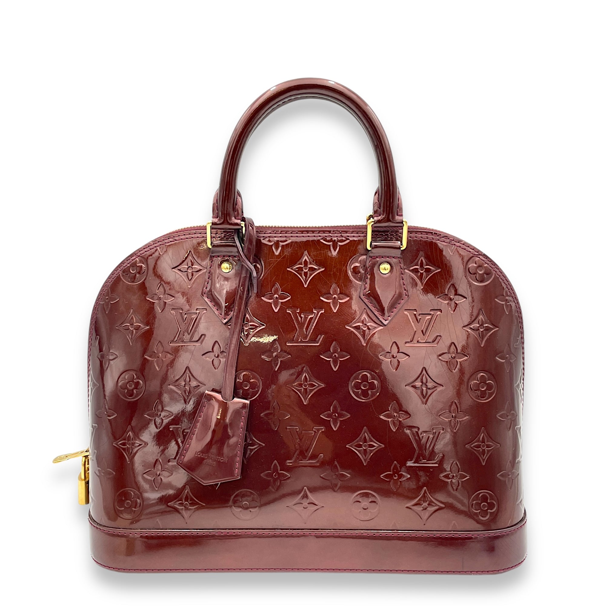 Alma PM Red Top Handle Bag in Patent Leather, Gold hardware