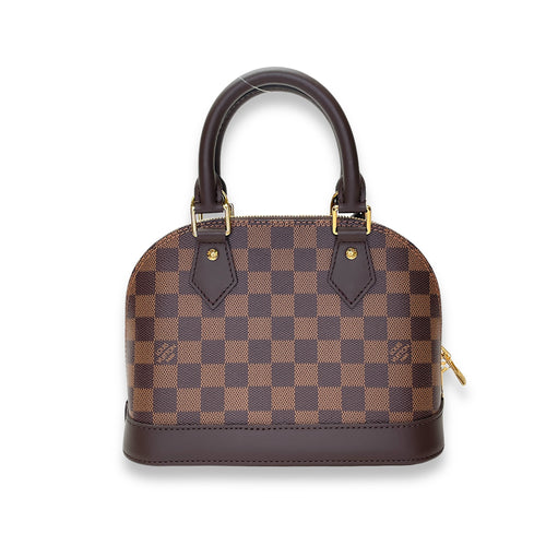 Alma Top Handle Bag BB Damier Ebene in Coated Canvas, Gold hardware