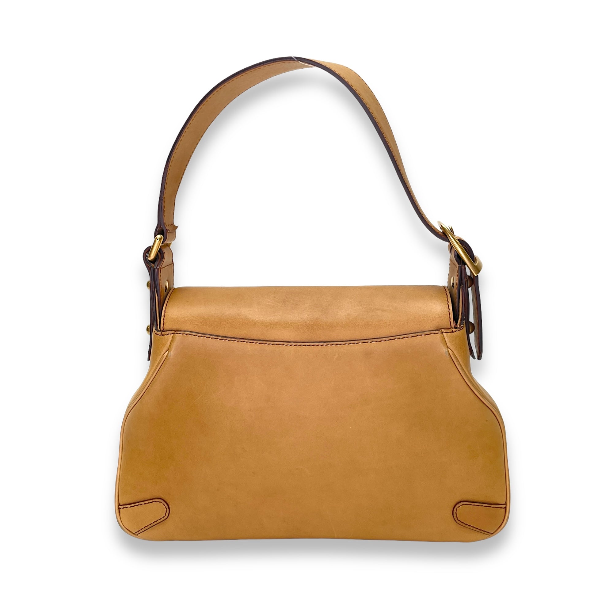 Horsebit Brown Shoulder Bag in Calfskin, Gold hardware