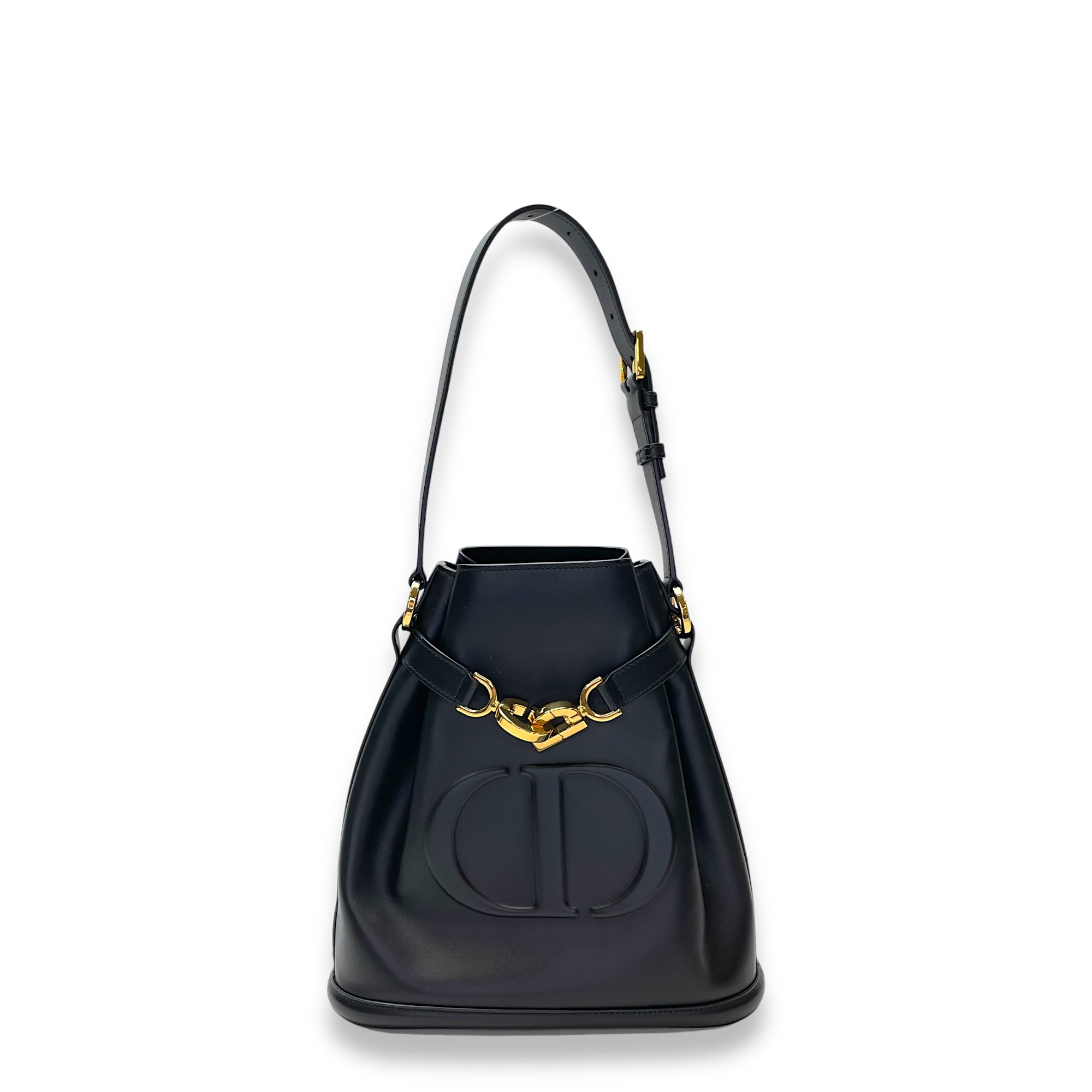 C'est Medium Black Bucket Bag in Calfskin, Gold hardware