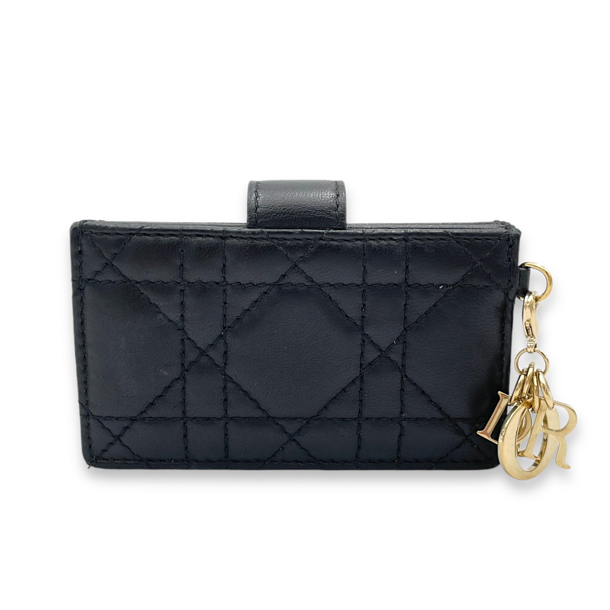 Lady Dior Jasmine Black Card Holder in Lambskin, Gold hardware