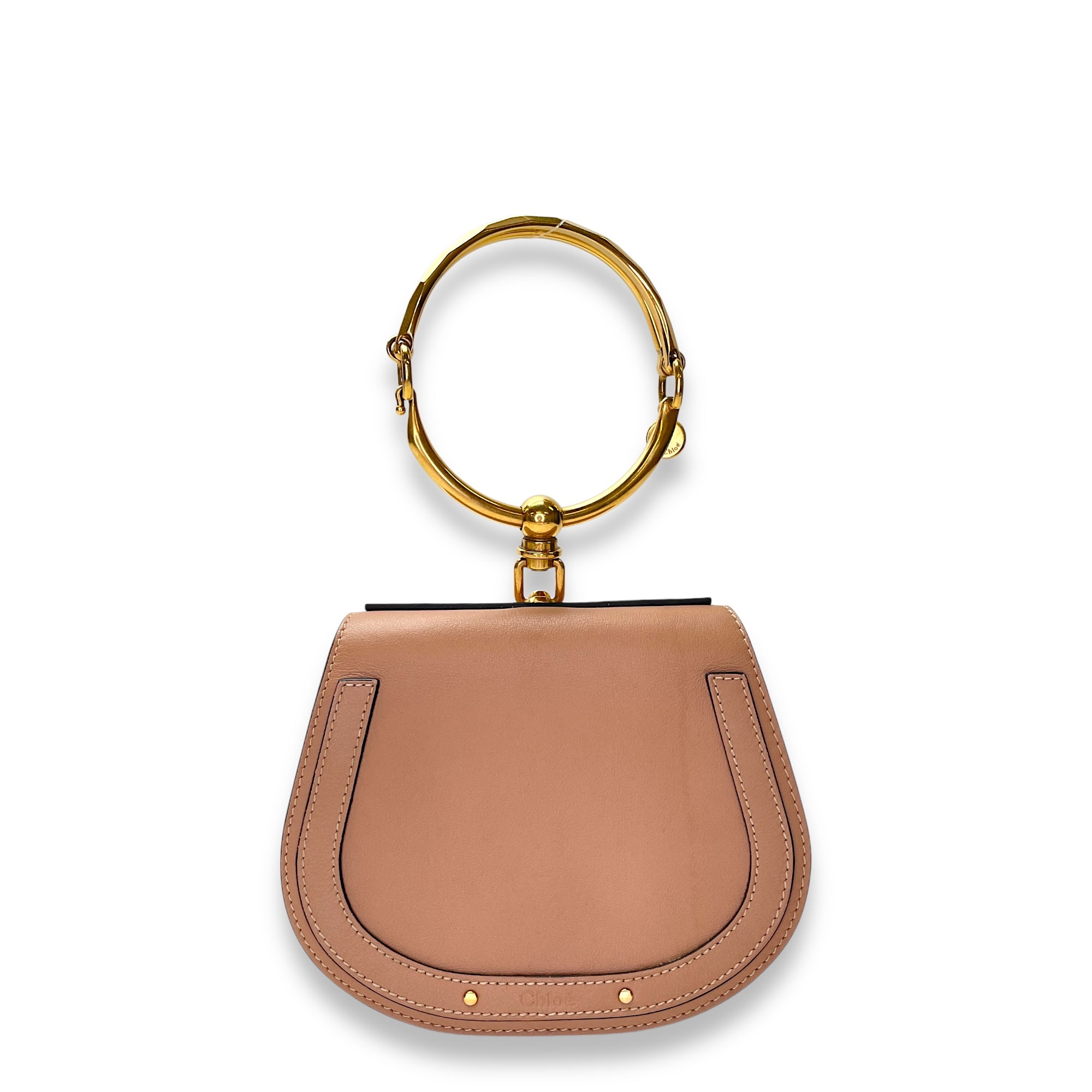 Nile Top Handle Bag Beige in Calfskin, Gold hardware