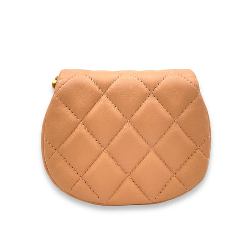 Chain Clutch Mini Beige Crossbody Bag in Lambskin, Gold hardware