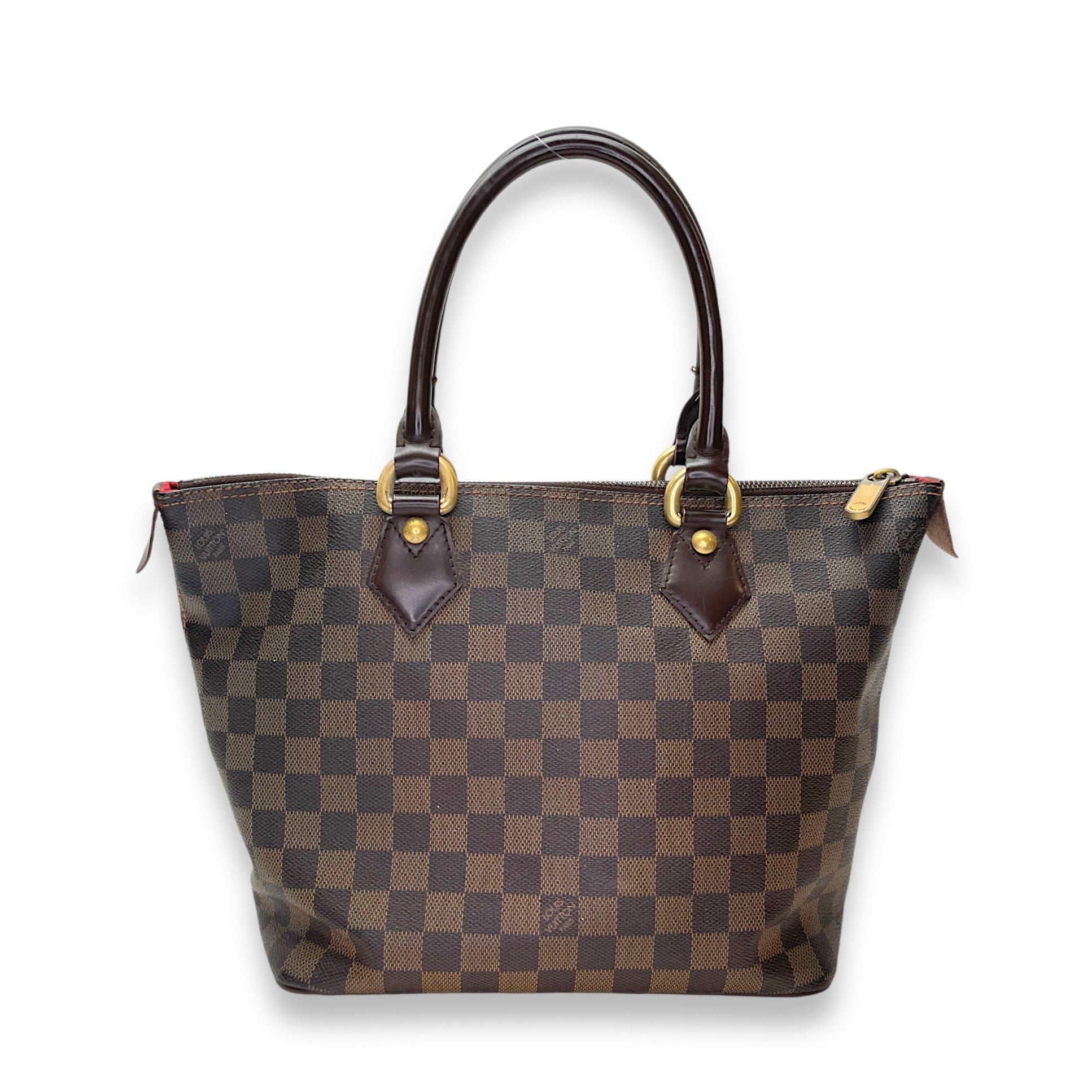 Saleya Top Handle Bag Damier Ebene in Coated Canvas, Gold hardware