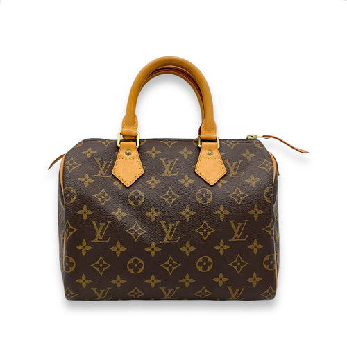 Speedy Top Handle Bag 25 Brown in Monogram Coated Canvas, Gold hardware