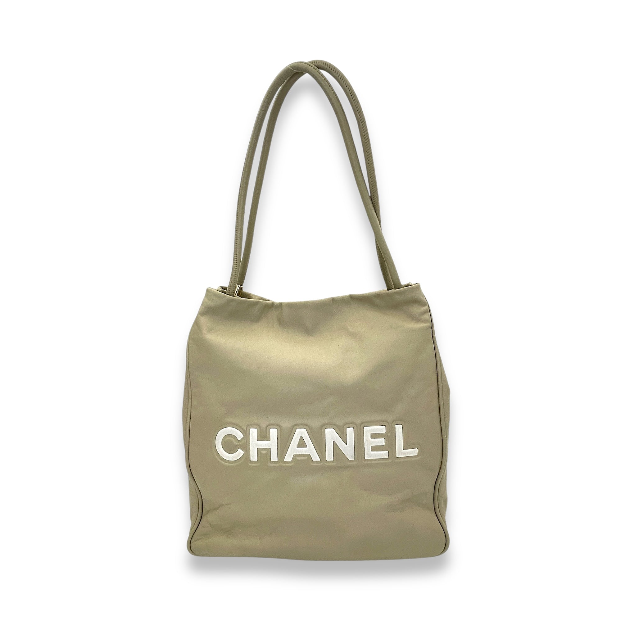 Camellia Embossed Beige Tote Bag in Lambskin