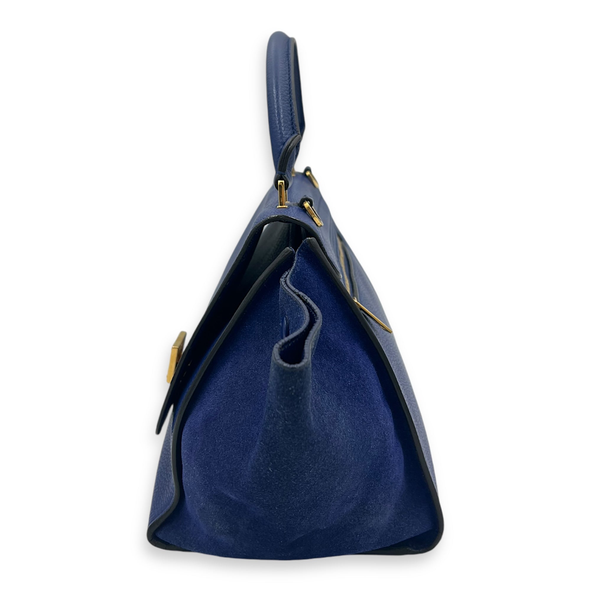 Trapeze Small Blue Shoulder Bag in Calfskin, Gold hardware