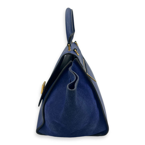 Trapeze Small Blue Shoulder Bag in Calfskin, Gold hardware