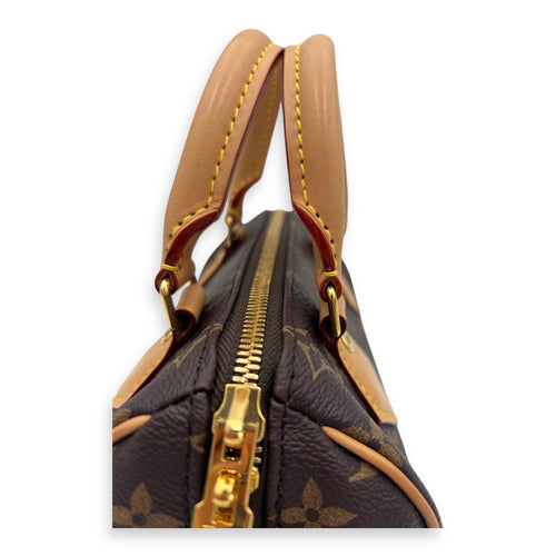 Speedy Top Handle Bag 20 Brown in Monogram Coated Canvas, Gold hardware