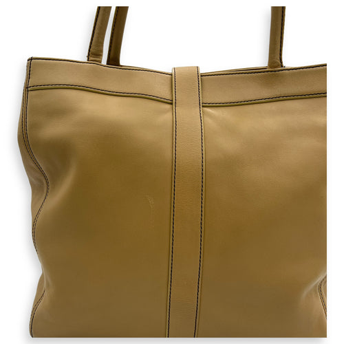 Vintage CC Turnlock Beige Top Handle Bag in Calfskin, Lacquered Metal hardware