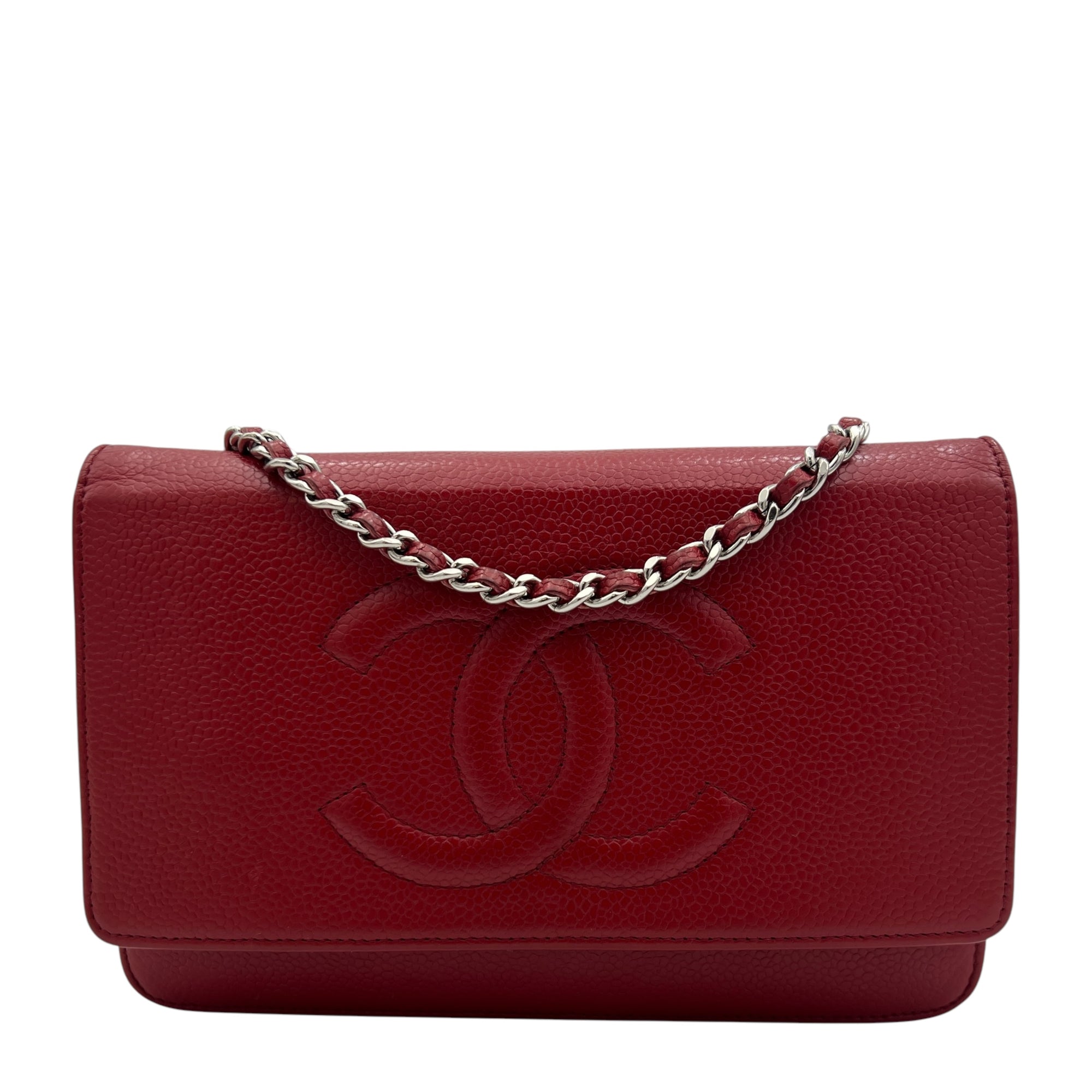 Timeless CC Red Wallet On Chain in Caviar Leather, Silver hardware