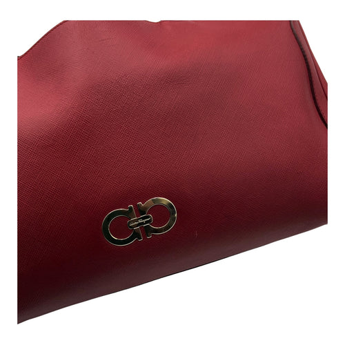 Gancini Red Top Handle Bag in Calfskin, Silver hardware