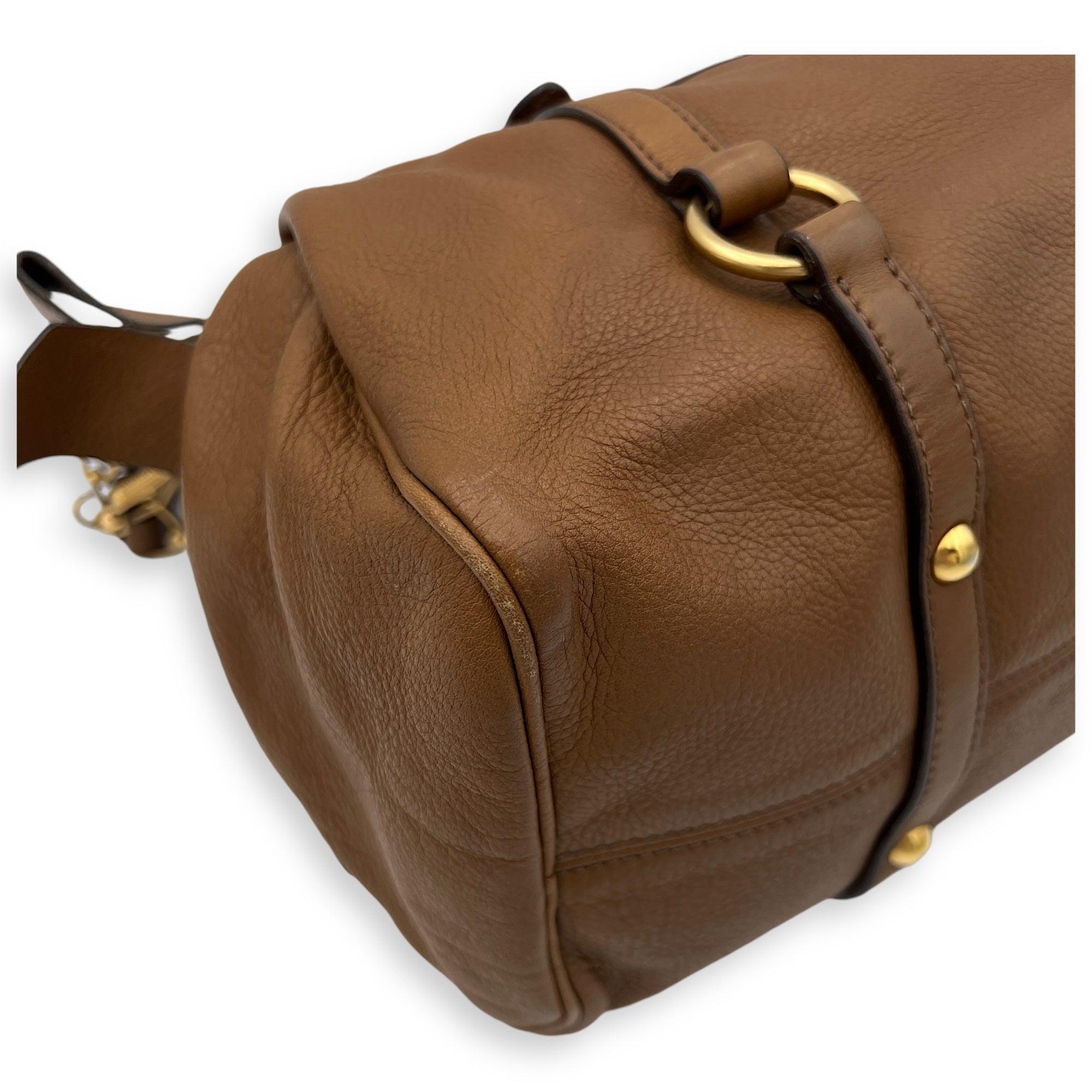 Vitello Bow Shoulder Bag Brown in Calfskin, Gold hardware