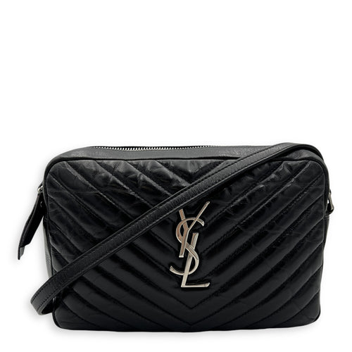 Lou Crossbody Bag Black in Calfskin, Silver hardware