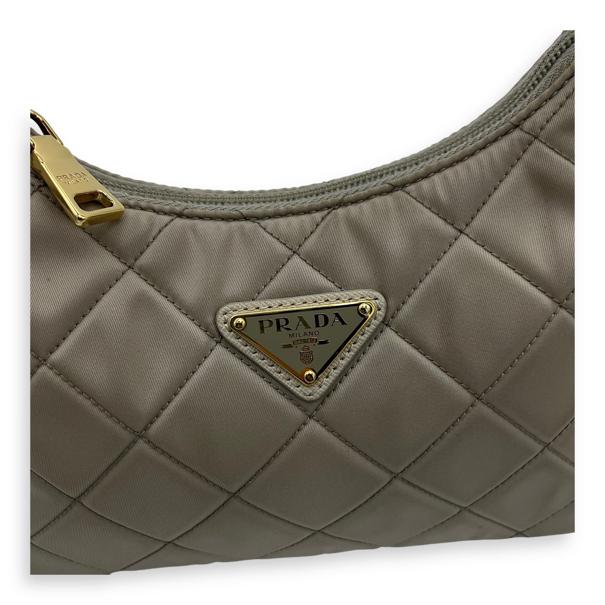 Re-Edition Shoulder Bag Beige in Re-Nylon, Gold hardware