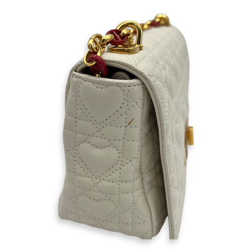 Christian Dior Caro Medium White Crossbody Bag in Calfskin, Gold hardware_9