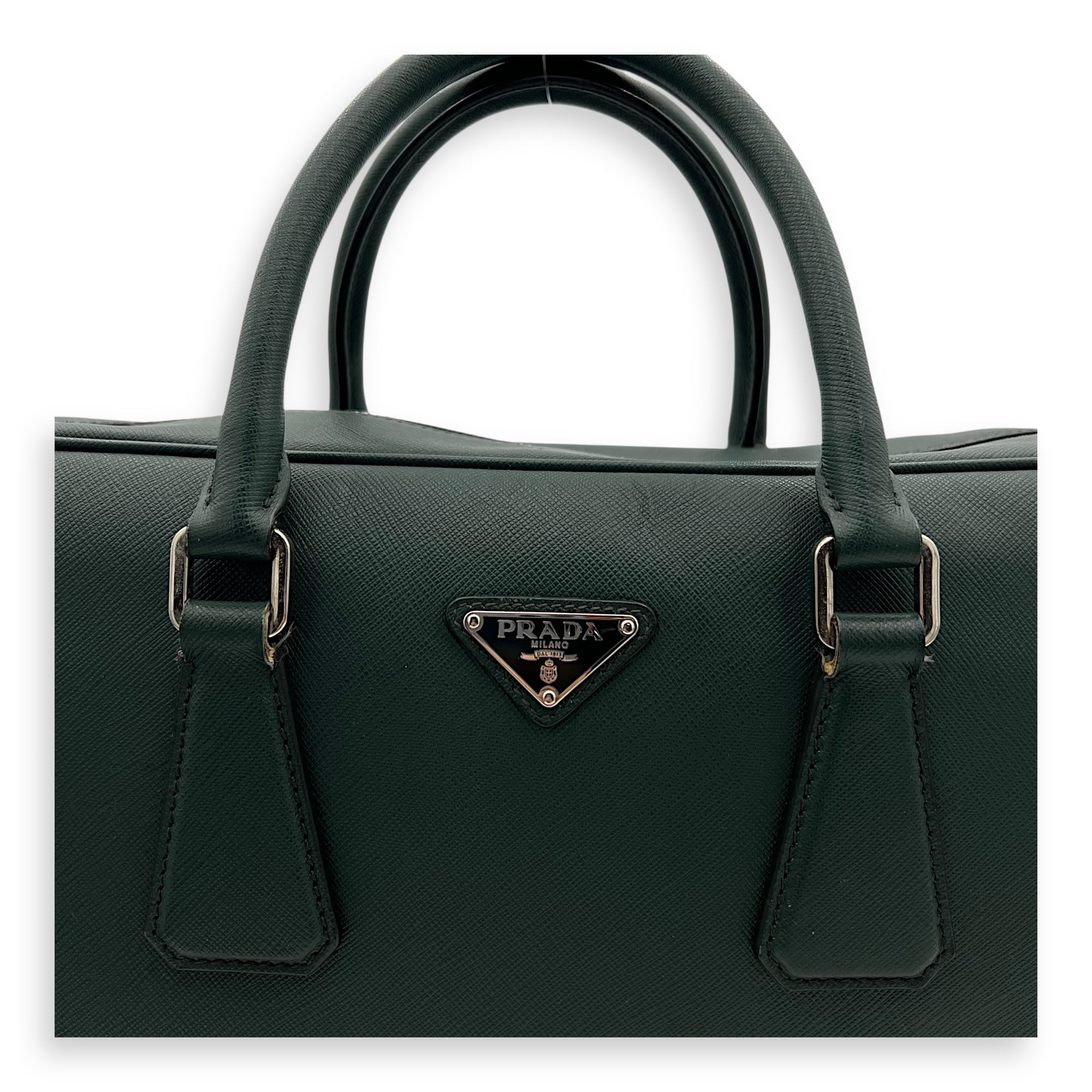 Prada Travel Line Large Green Brief case in Saffiano Leather, Silver hardware_7