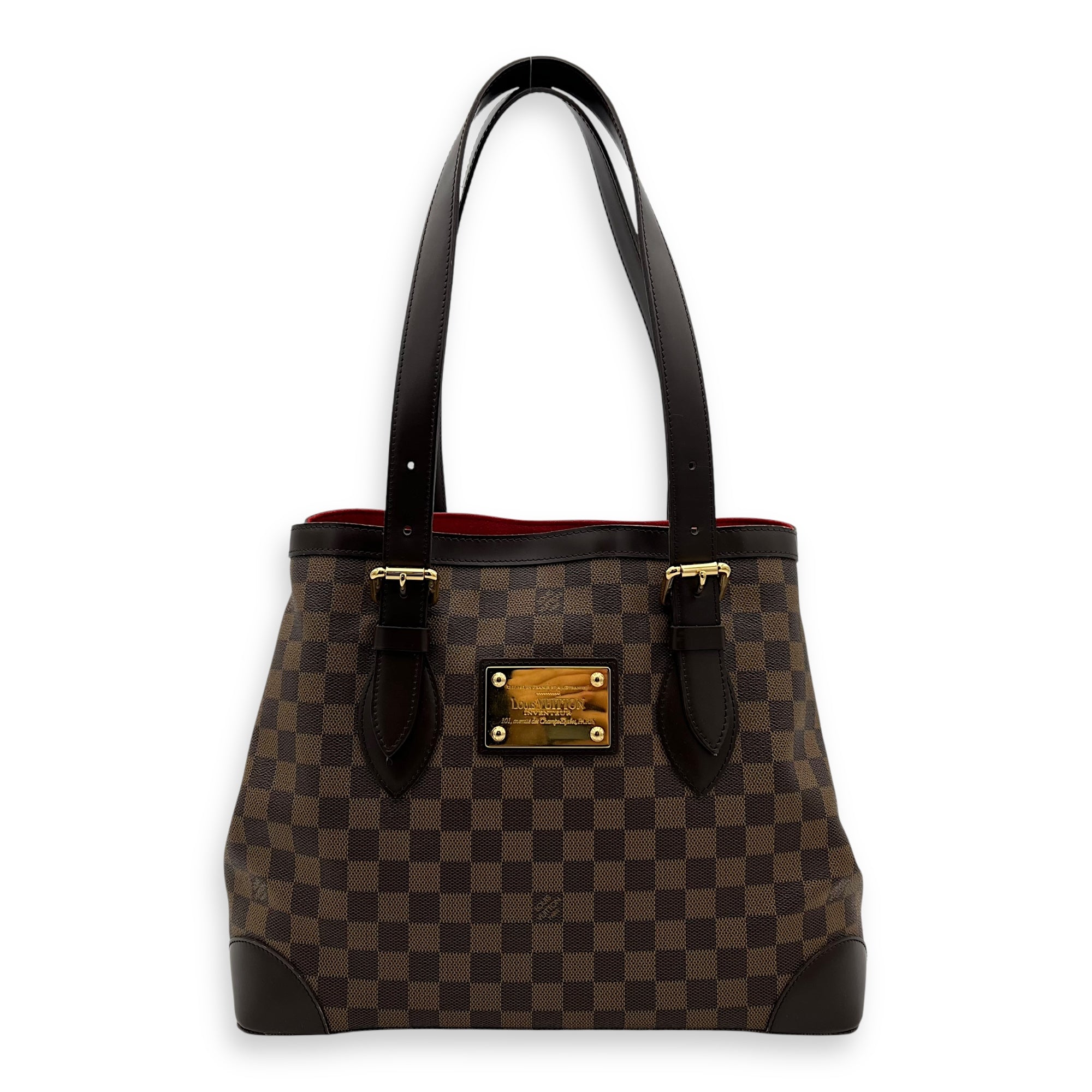 Louis Vuitton Hampstead Shoulder Bag Damier Ebene in Coated Canvas, Gold hardware_1