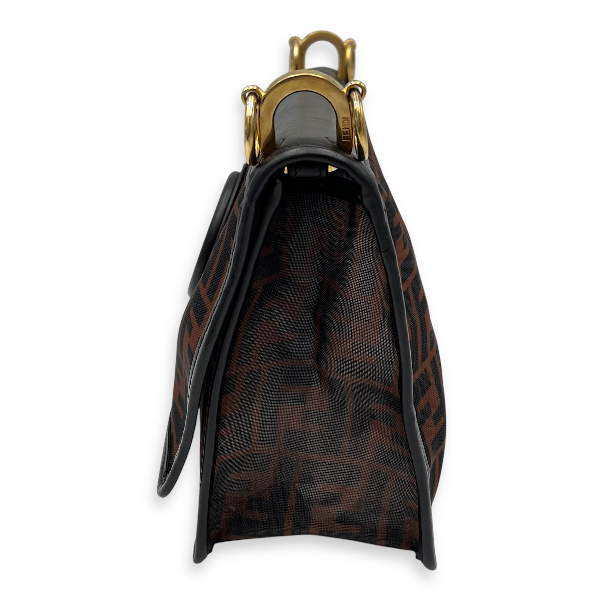 Fendi Kan I Shoulder Bag Brown in Mesh, Gold hardware_4