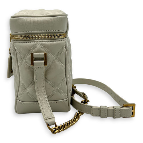 Saint Laurent Quilted 80's  Vanity Bag White in Calfskin, Gold hardware_3