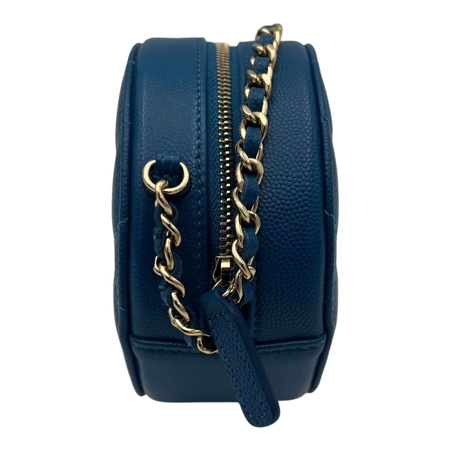 Chanel Round CC Crossbody Bag Blue in Caviar Leather, Gold hardware_4