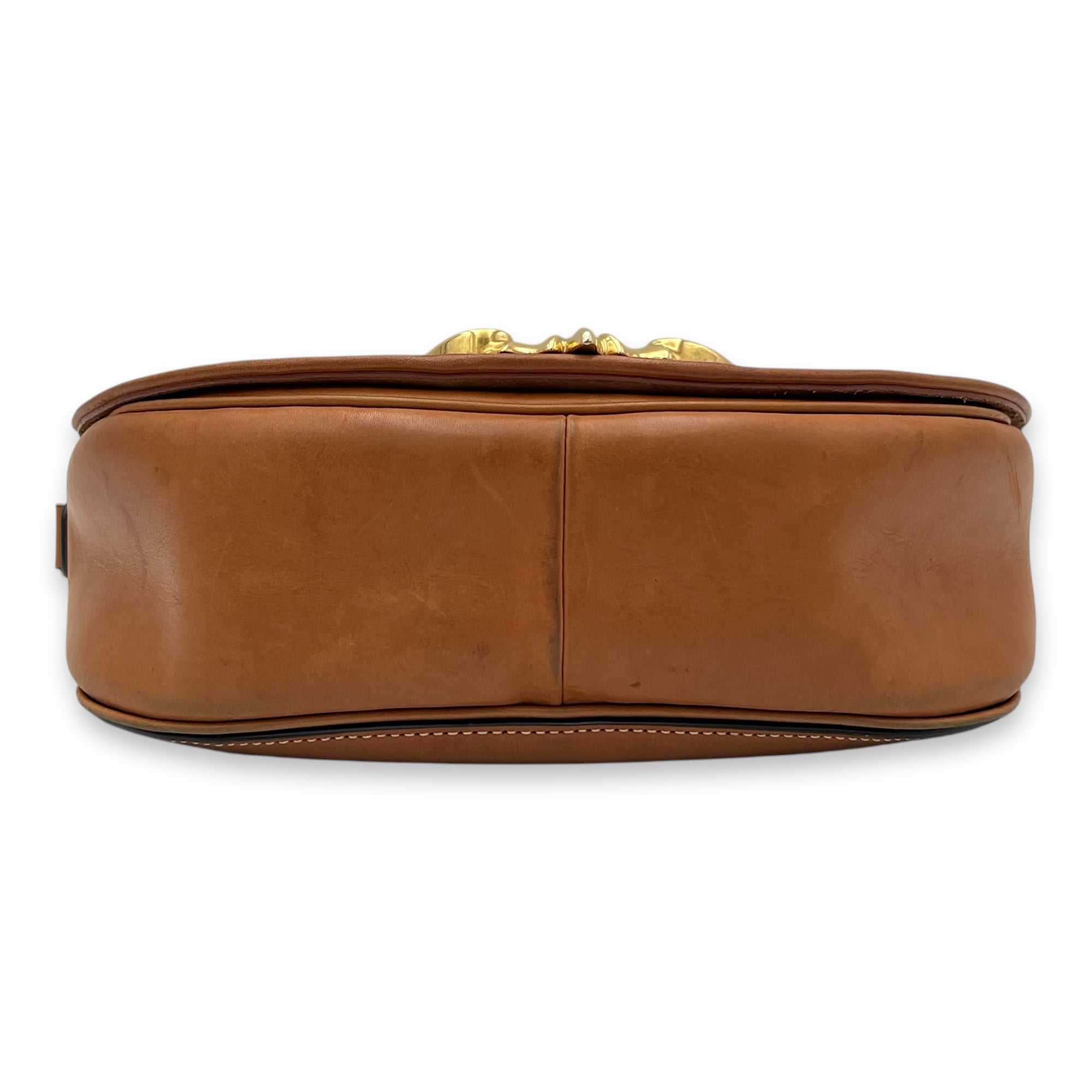 Celine Camarat Crossbody Bag Brown in Calfskin, Gold hardware_5