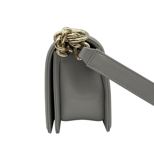 Chanel Chevron Quilted Boy Small Grey Shoulder Bag in Caviar Leather, Gold hardware_4