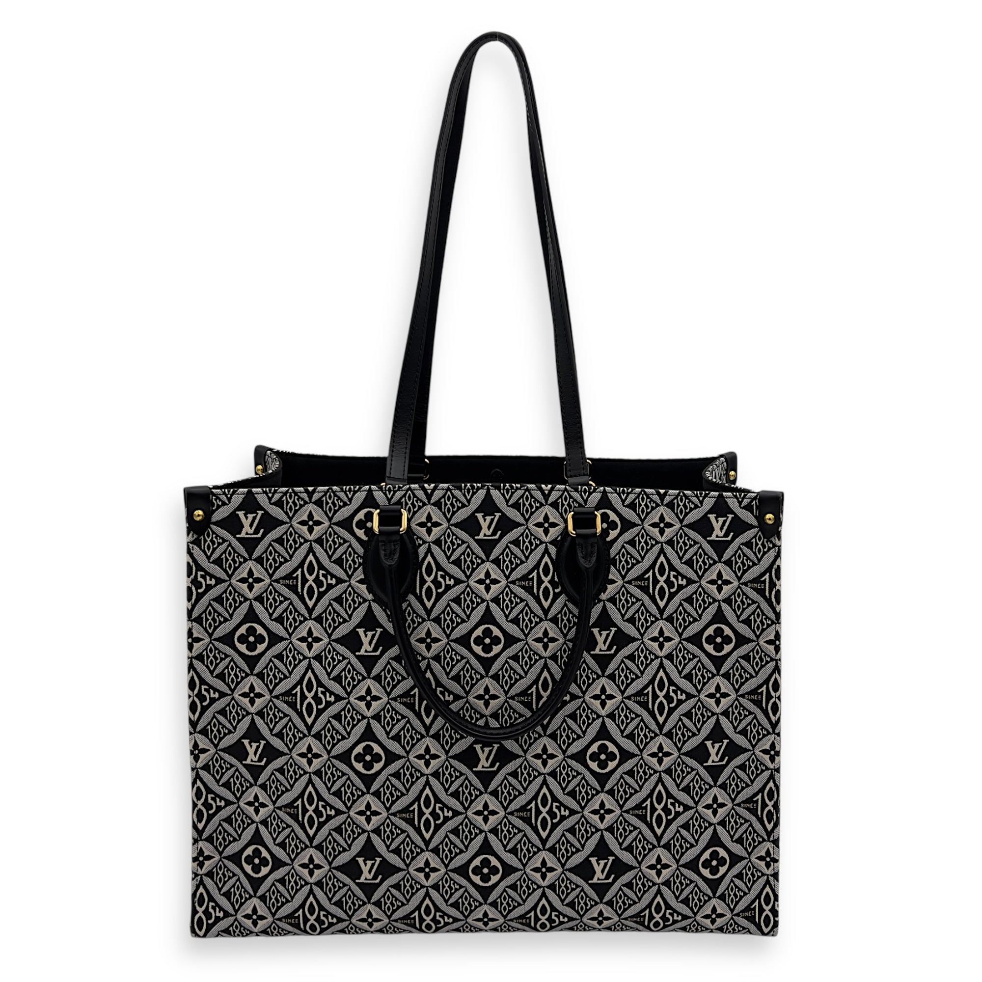 Louis Vuitton OnTheGo Tote Bag Black in Canvas, Gold hardware_8