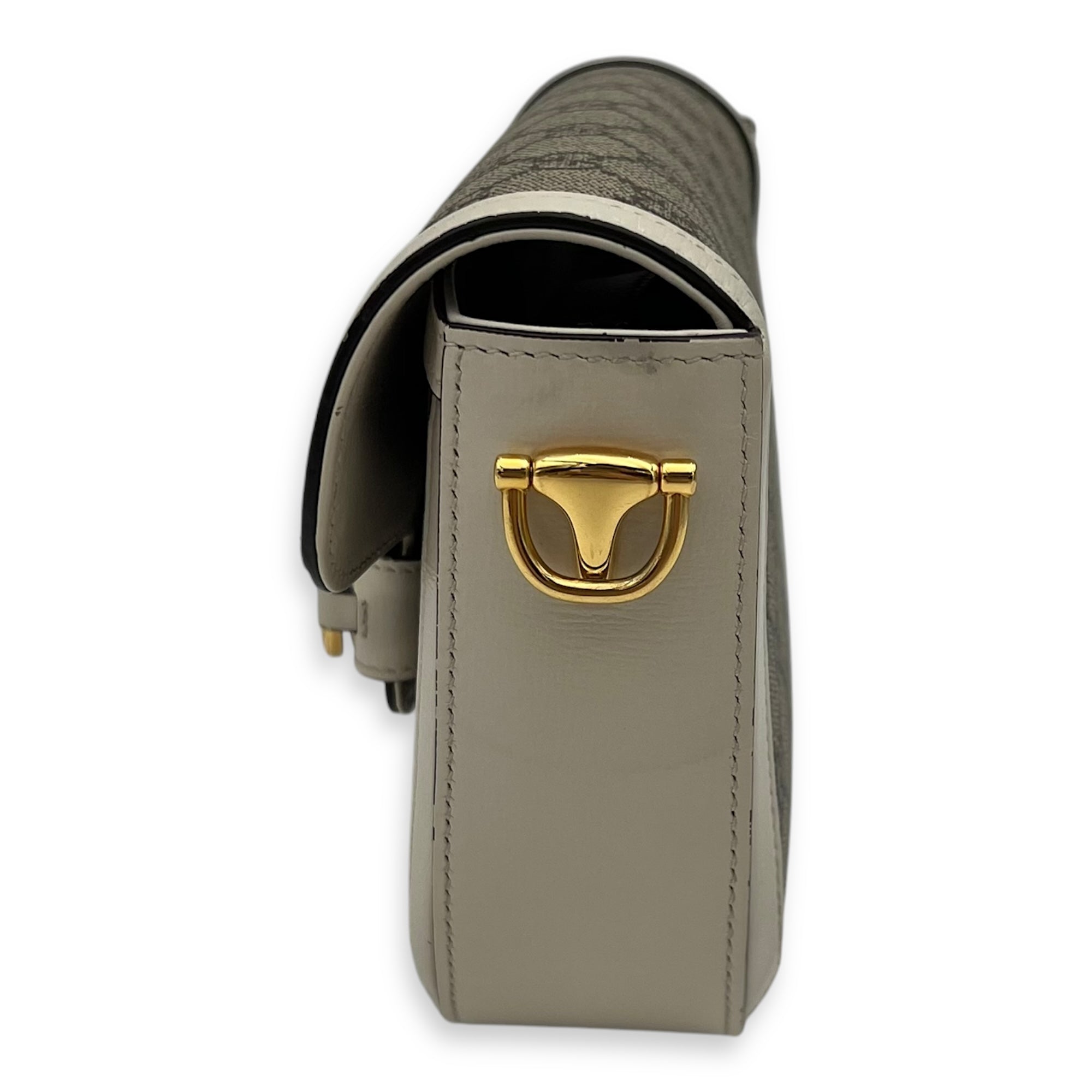 Gucci Horsebit 1955 Mini White Crossbody Bag in Coated Canvas, Gold hardware_3
