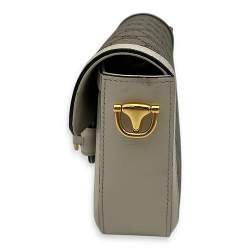 Gucci Horsebit 1955 Mini White Crossbody Bag in Coated Canvas, Gold hardware_3