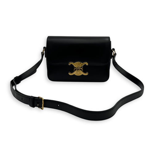 Celine Triomphe Shoulder Bag Teen Black in Calfskin, Gold hardware_11
