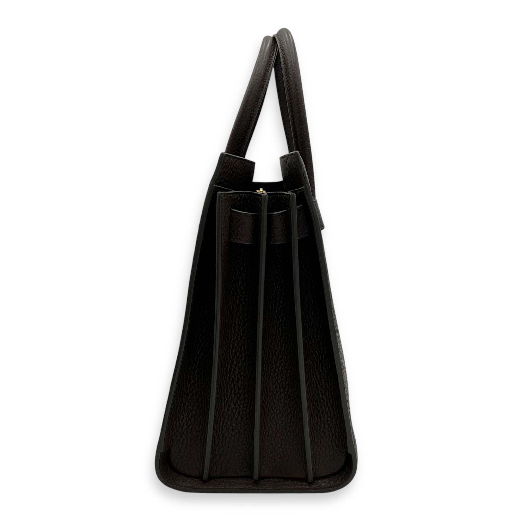 Saint Laurent Sac de Jour Small Brown Top Handle Bag in Calfskin, Gold hardware_4