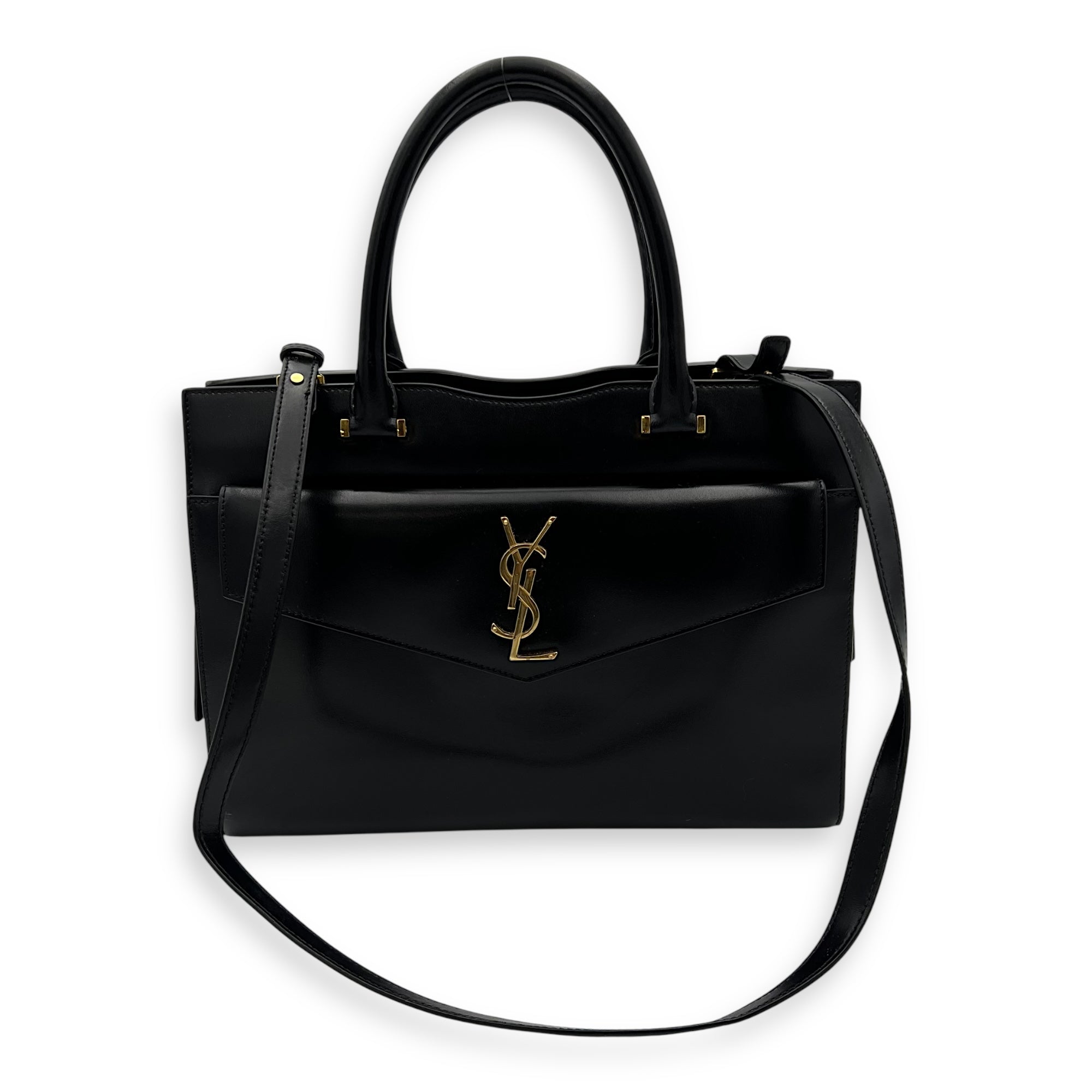 Saint Laurent Uptown Top Handle Bag Black in Calfskin, Gold hardware_14