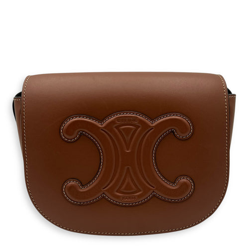 Celine Folco Crossbody Bag Brown in Calfskin, Gold hardware_1