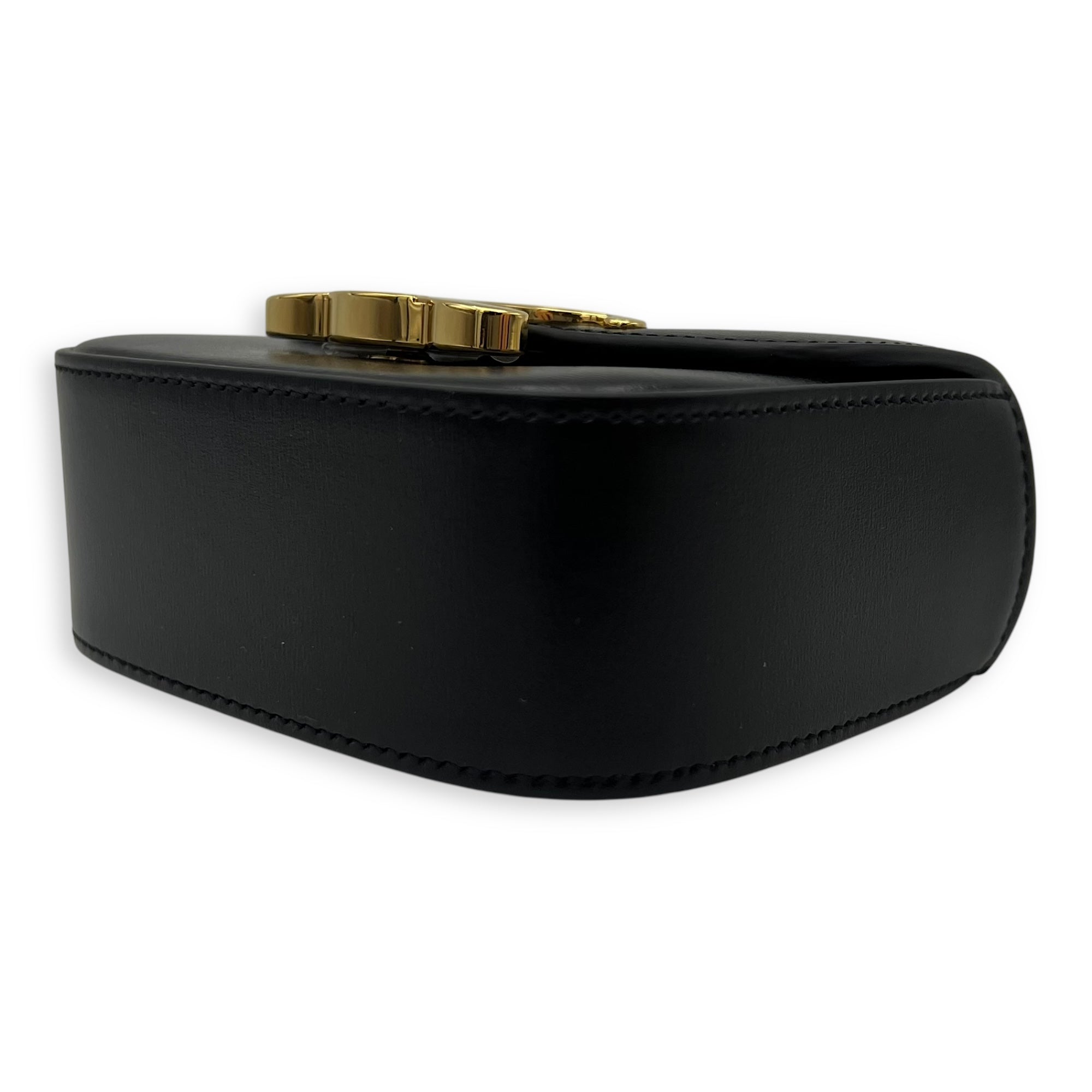 Celine Claude Crossbody Bag Black in Calfskin, Gold hardware_9