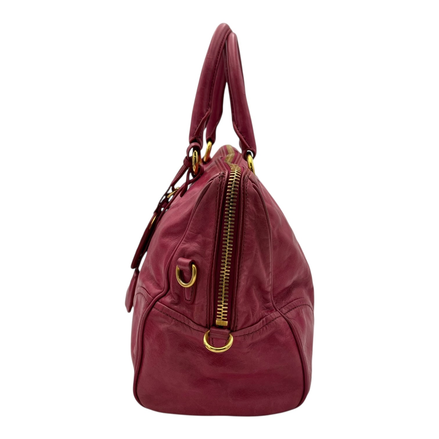 Prada Vitello Shine Top Handle Bag Medium Pink in Calfskin, Gold hardware_4