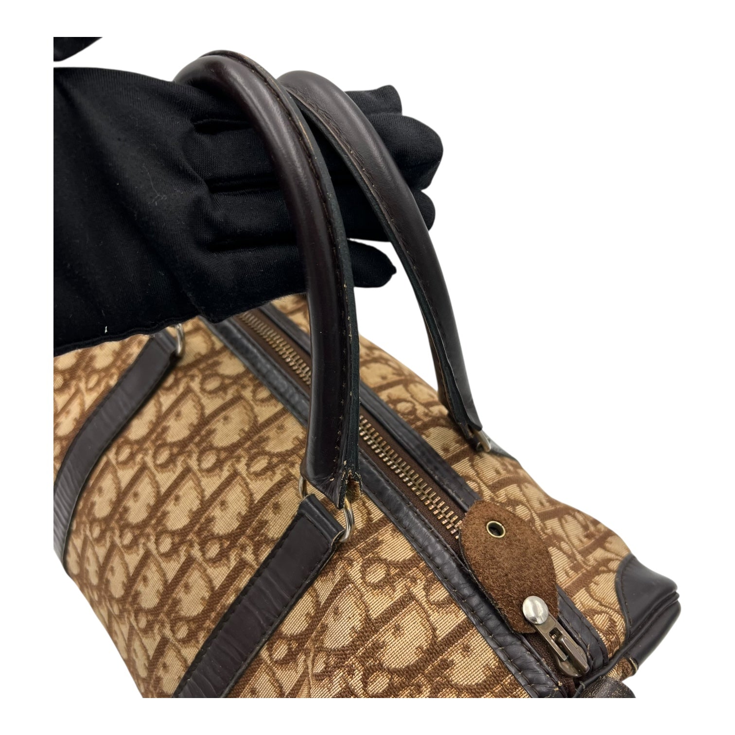 Christian Dior Trotteur Top Handle Bag Brown in Coated Canvas, Silver hardware_11