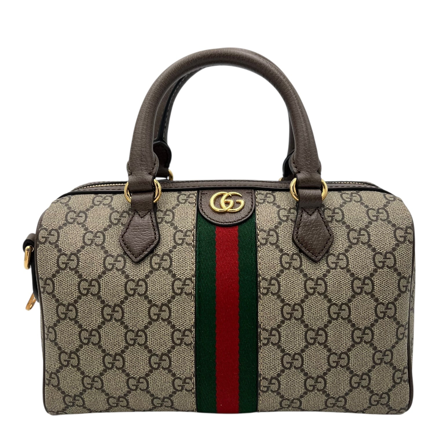 Gucci Ophidia Top Handle Bag Boston Brown in Coated Canvas, Gold hardware_1