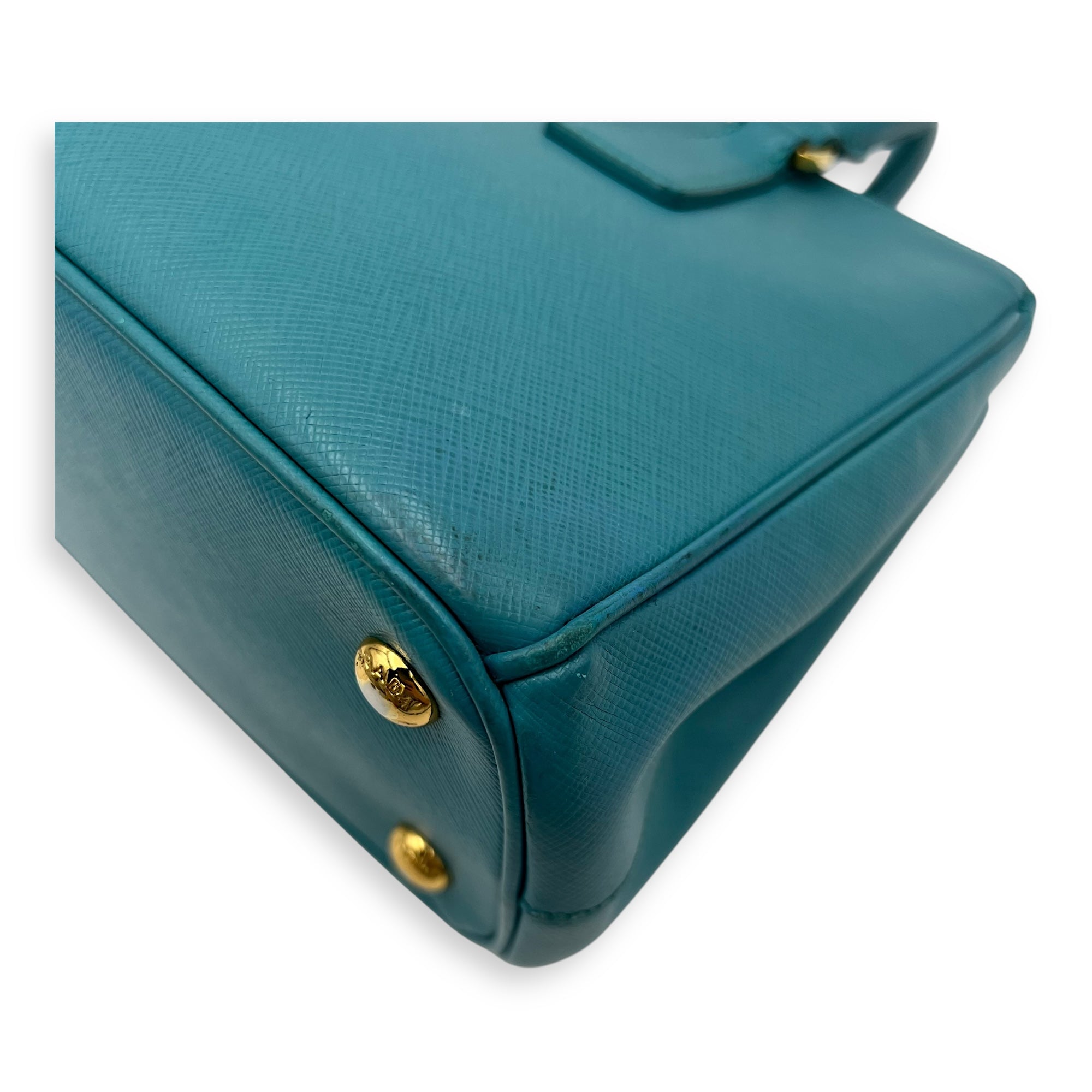 Prada Galleria Top Handle Bag Blue in Saffiano Leather, Gold hardware_8