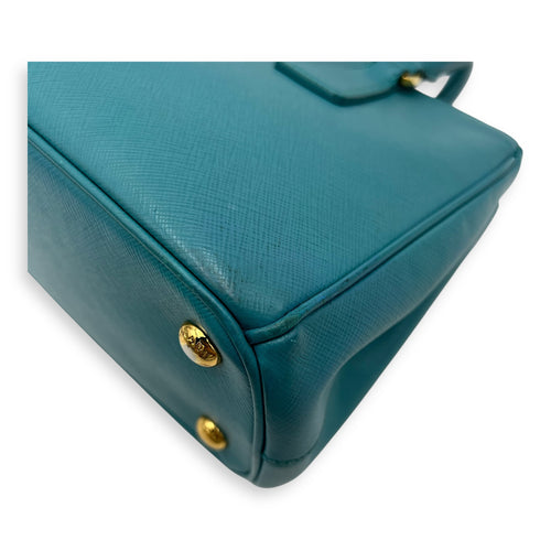 Prada Galleria Top Handle Bag Blue in Saffiano Leather, Gold hardware_8