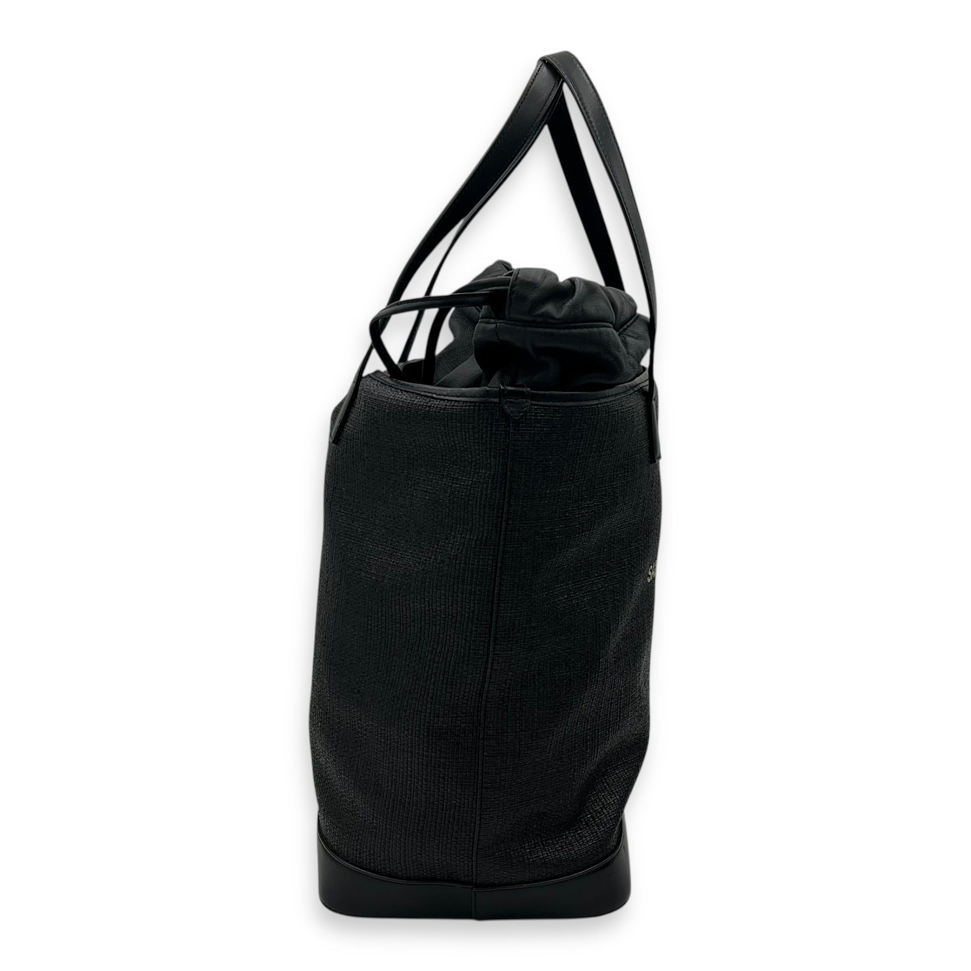 Saint Laurent Teddy Tote Bag Black in Raffia, Silver hardware_3