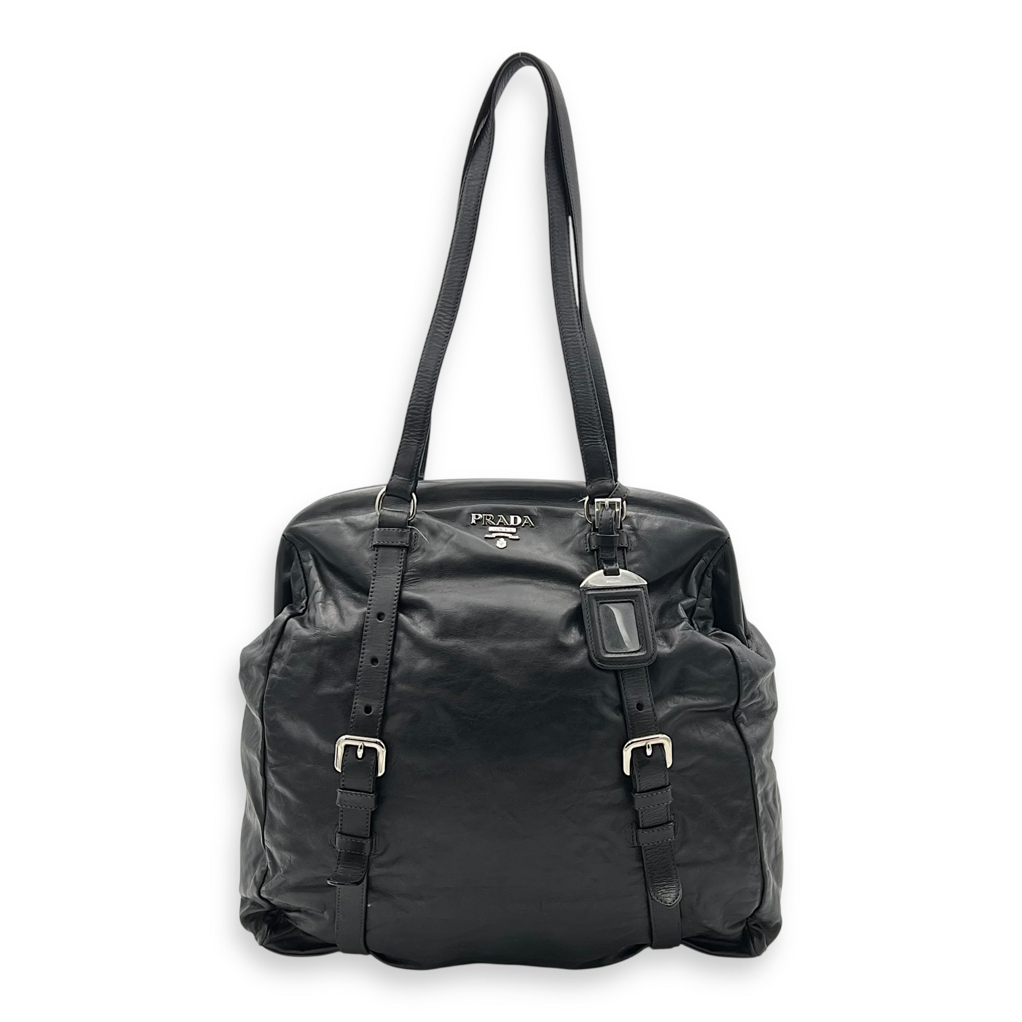 Prada Frame Shoulder Bag Black in Calfskin, Silver hardware_1