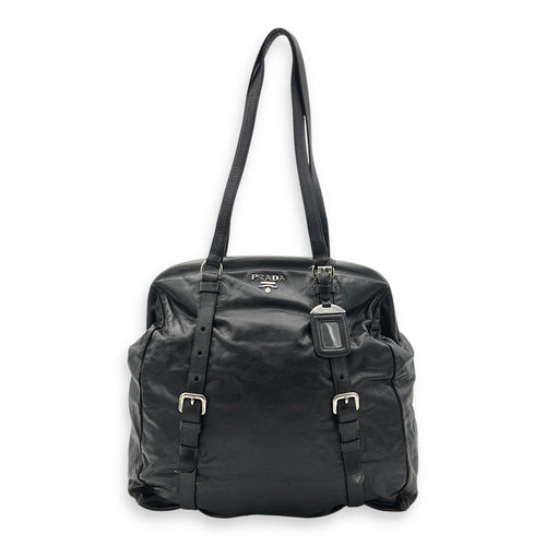Prada Frame Shoulder Bag Black in Calfskin, Silver hardware_1