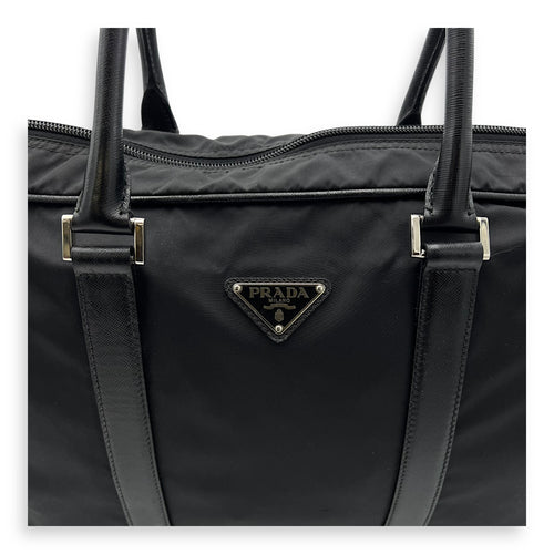 Prada Logo Top Handle Bag Black in Nylon, Silver hardware_7