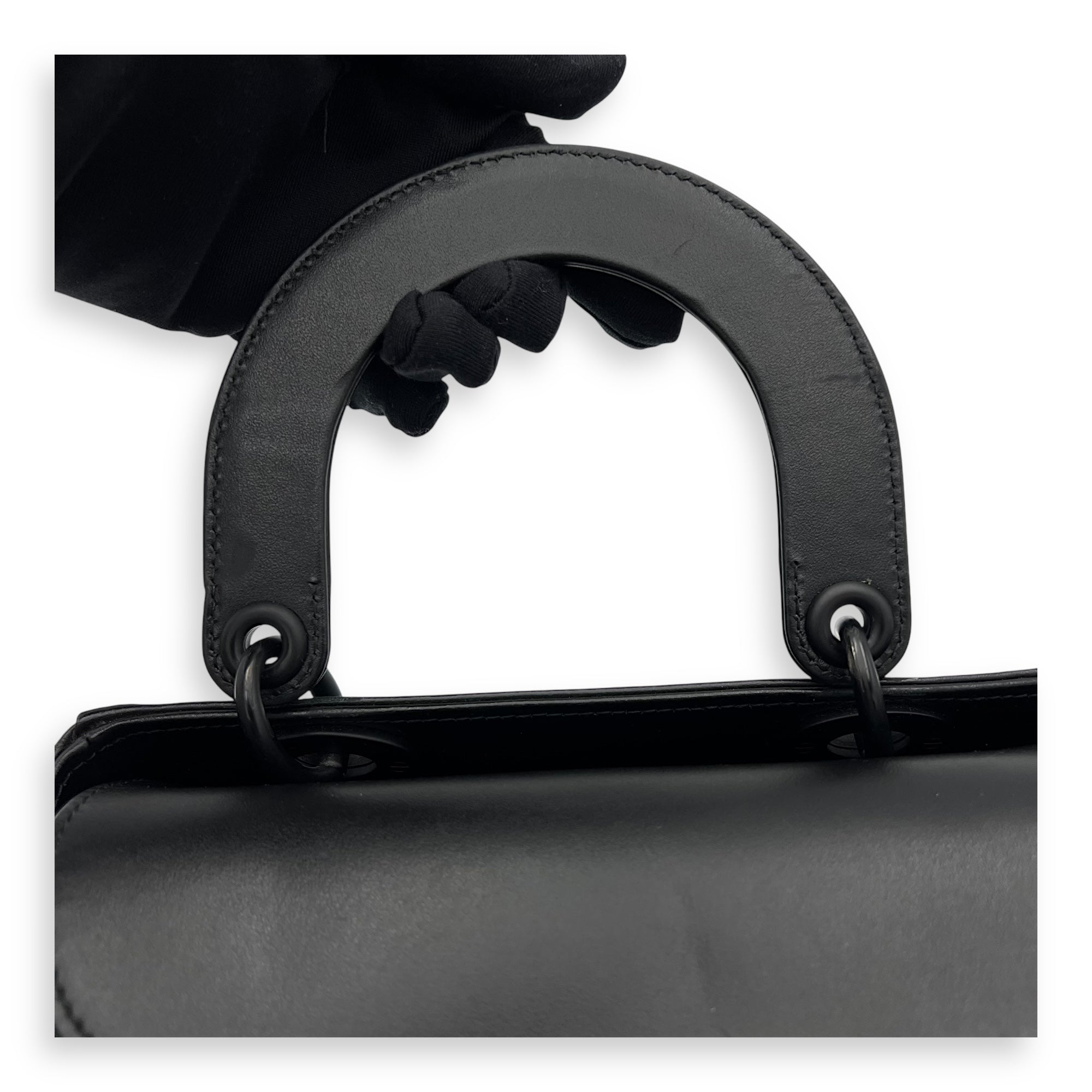 Christian Dior Lady Dior Medium Black Top Handle Bag in Calfskin, Ultramatte hardware_12