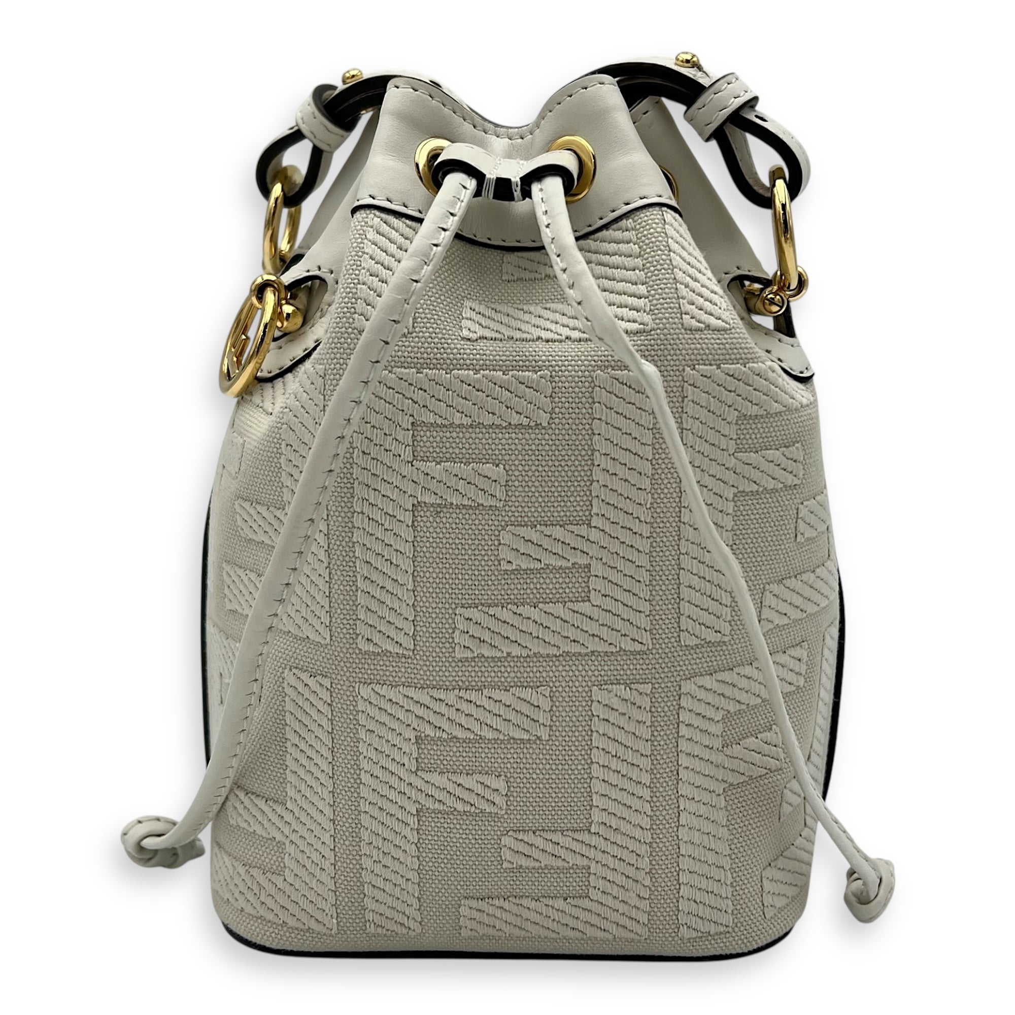 Fendi Mon Tresor Mini White Bucket Bag in Canvas, Silver hardware_1