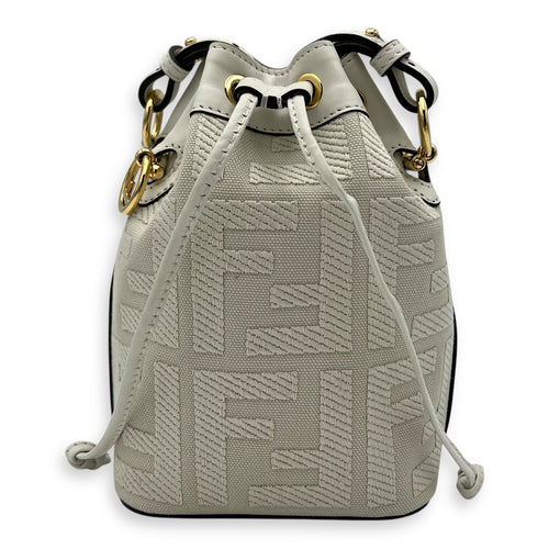 Fendi Mon Tresor Mini White Bucket Bag in Canvas, Silver hardware_1