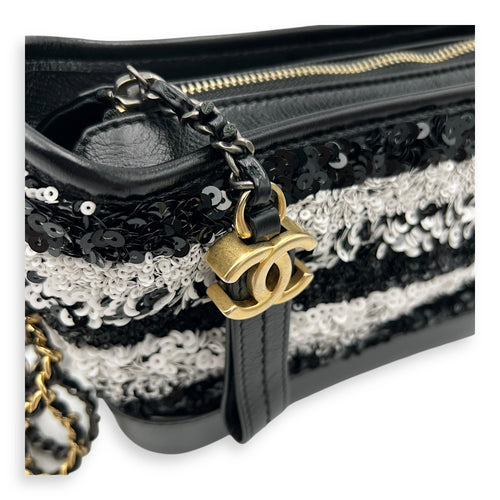 Chanel Gabrielle Small Black - White Shoulder Bag in Sequins, Gold hardware_9